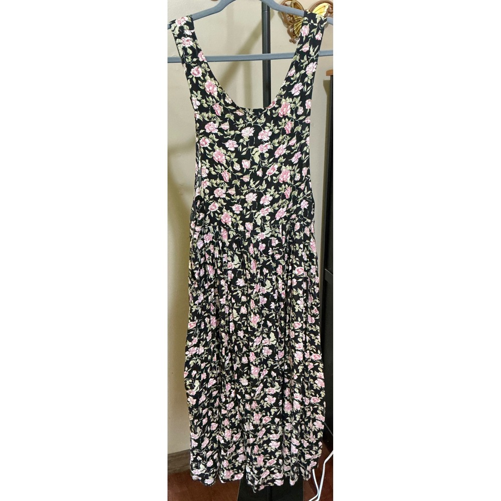 Sarin New York Floral Maxi Dress Womens Small Black Pink Rose Rayon Sleeveless